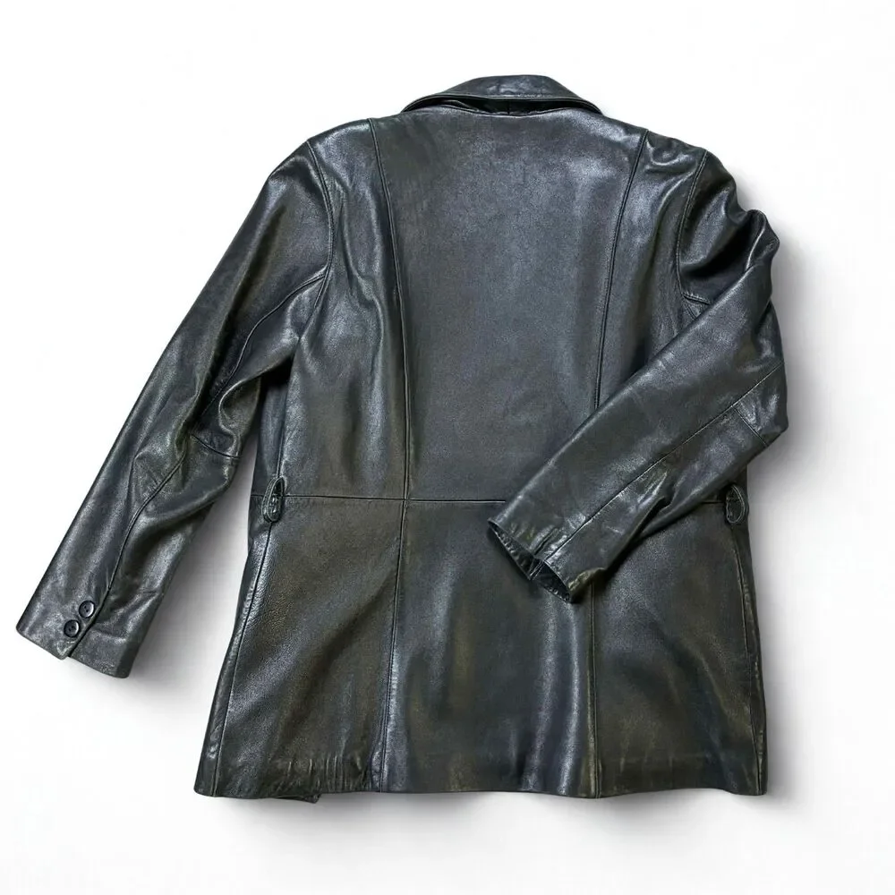 Juliet Michelle Leather Jacket Womens Large Black Y2K Vintage Button Front Coat